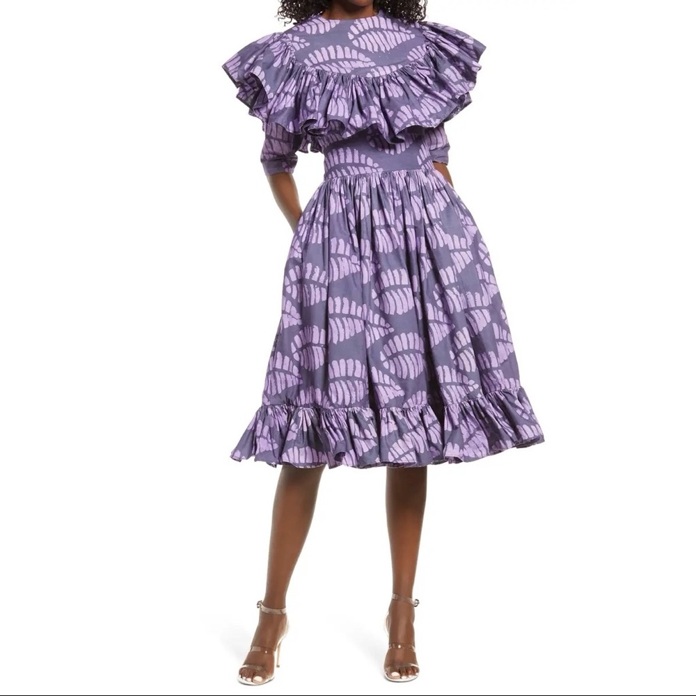Sika Zuri Leaf Print Cotton A-Line Midi Dress